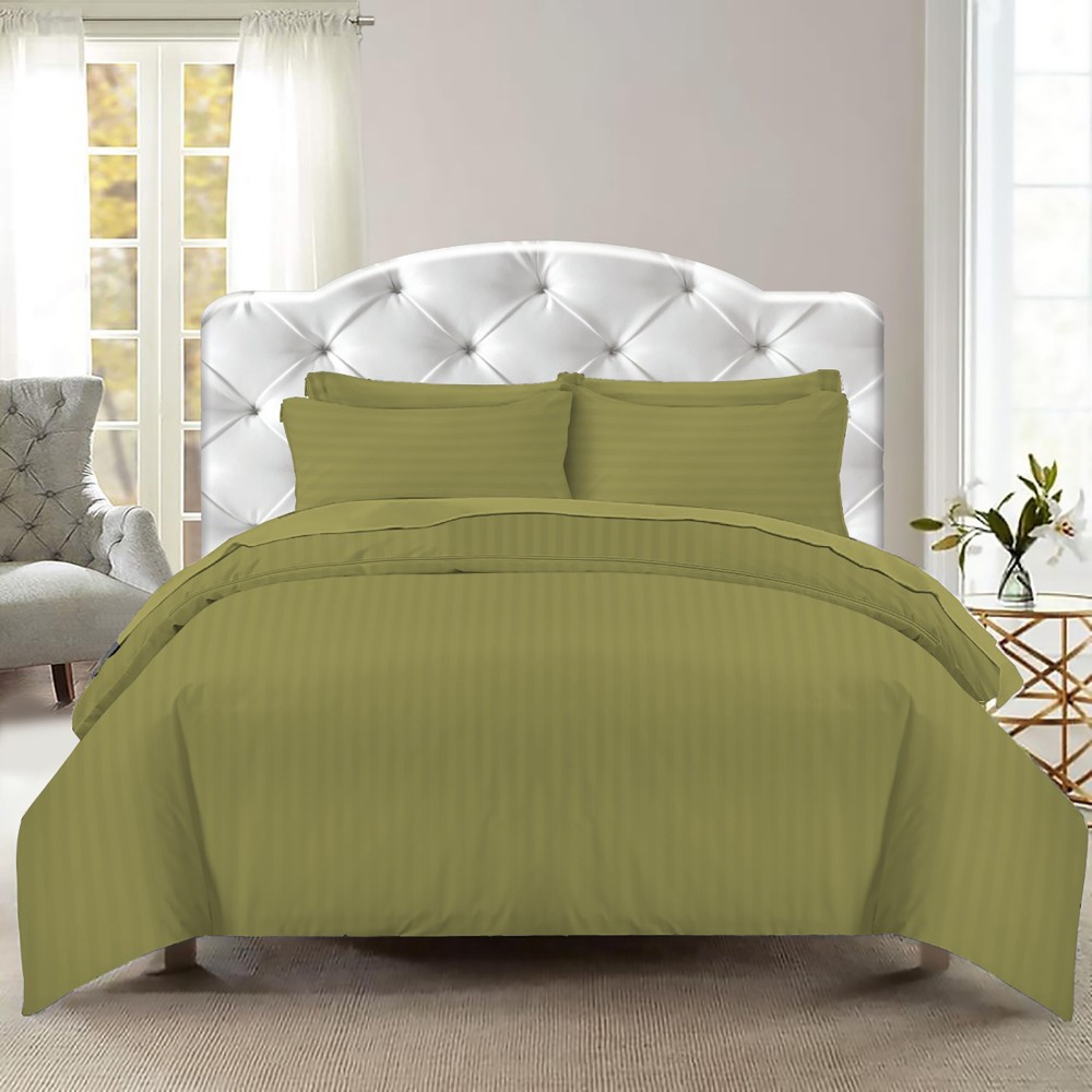 DUVET-COVER Rasatello rayé en COULEUR UNIE Double Olive cm. 250x200