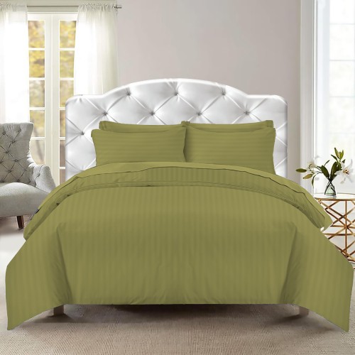 DUVET COVER SATEEN Striped in SOLID COLOR Olive Double cm. 250x200 mm