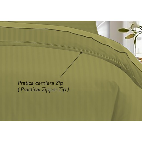 COPRIPIUMINO Rasatello Rigato in TINTA UNITA Oliva Matrimoniale cm. 250x200