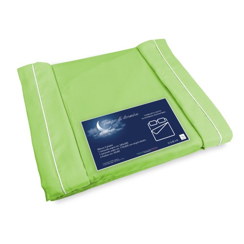 JUEGO DE SÁBANAS en microfibra suave VERDE ÁCIDO SÓLIDO Doble 2 CUADRADOS sin plancha