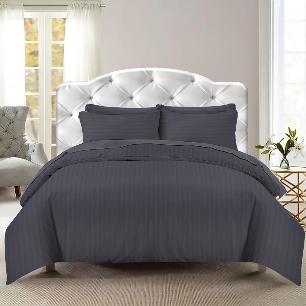 DUVET COVER SATELLO Striped in SOLID COLOR Dark Grey Double cm. 250x200 mm
