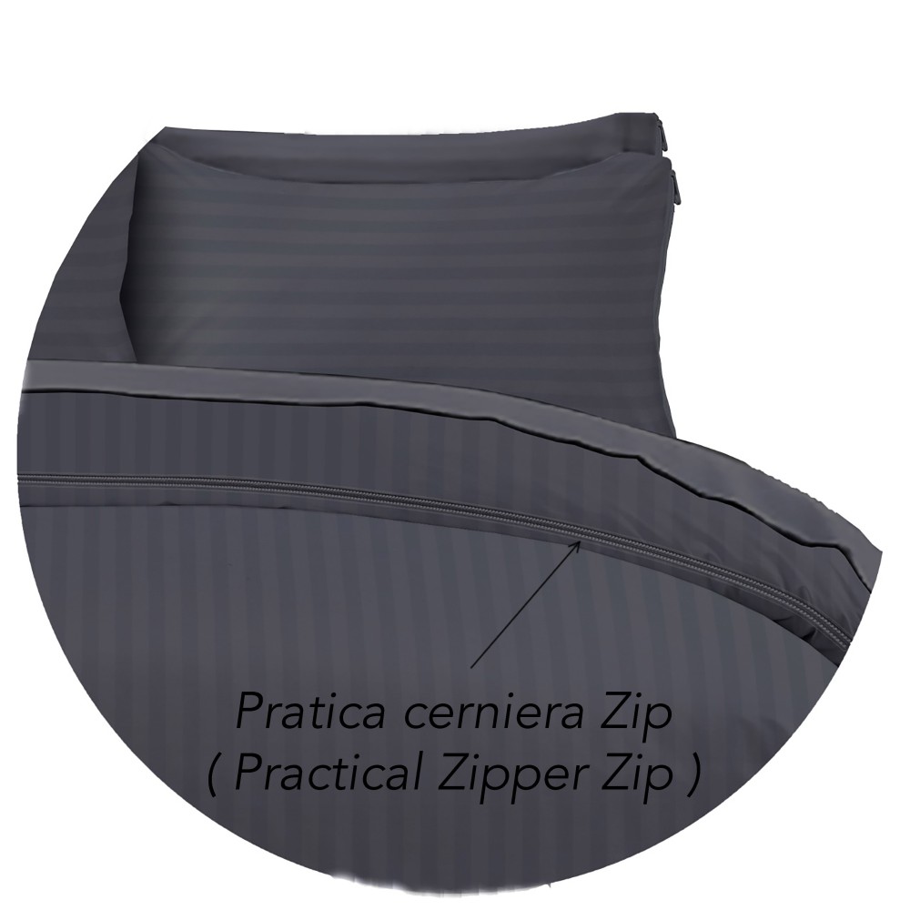 DUVET COVER Rasatello rayé en COULEUR UNIE Gris Foncé Double cm. 250x200