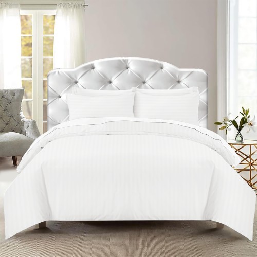HOUSSE DE COUETTE Rasatello rayé en couleur unie Blanc Double cm. 250x200