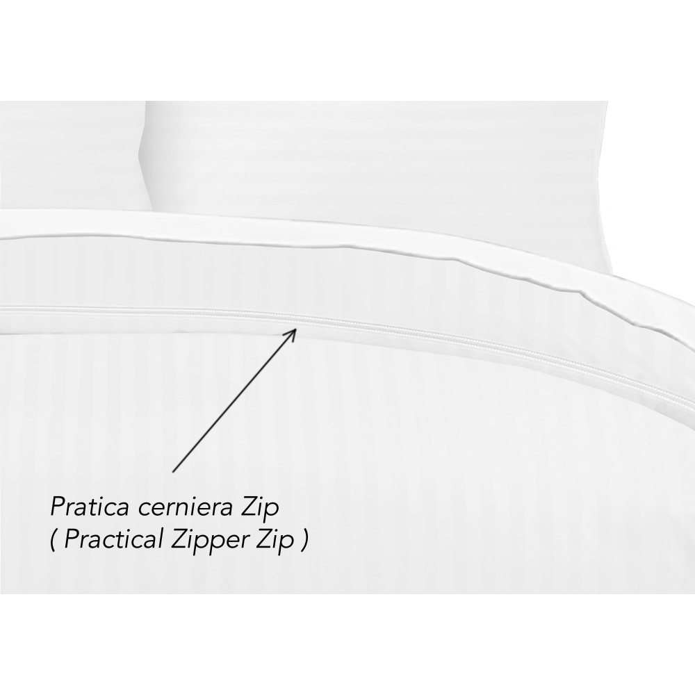 HOUSSE DE COUETTE Rasatello rayé en couleur unie Blanc Double cm. 250x200