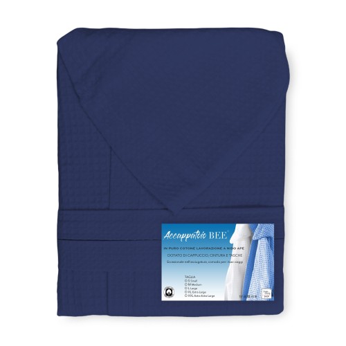 ACCAPPATOIO Nido Ape BEE© in Puro cotone con Cappuccio da Adulto BLU SCURO