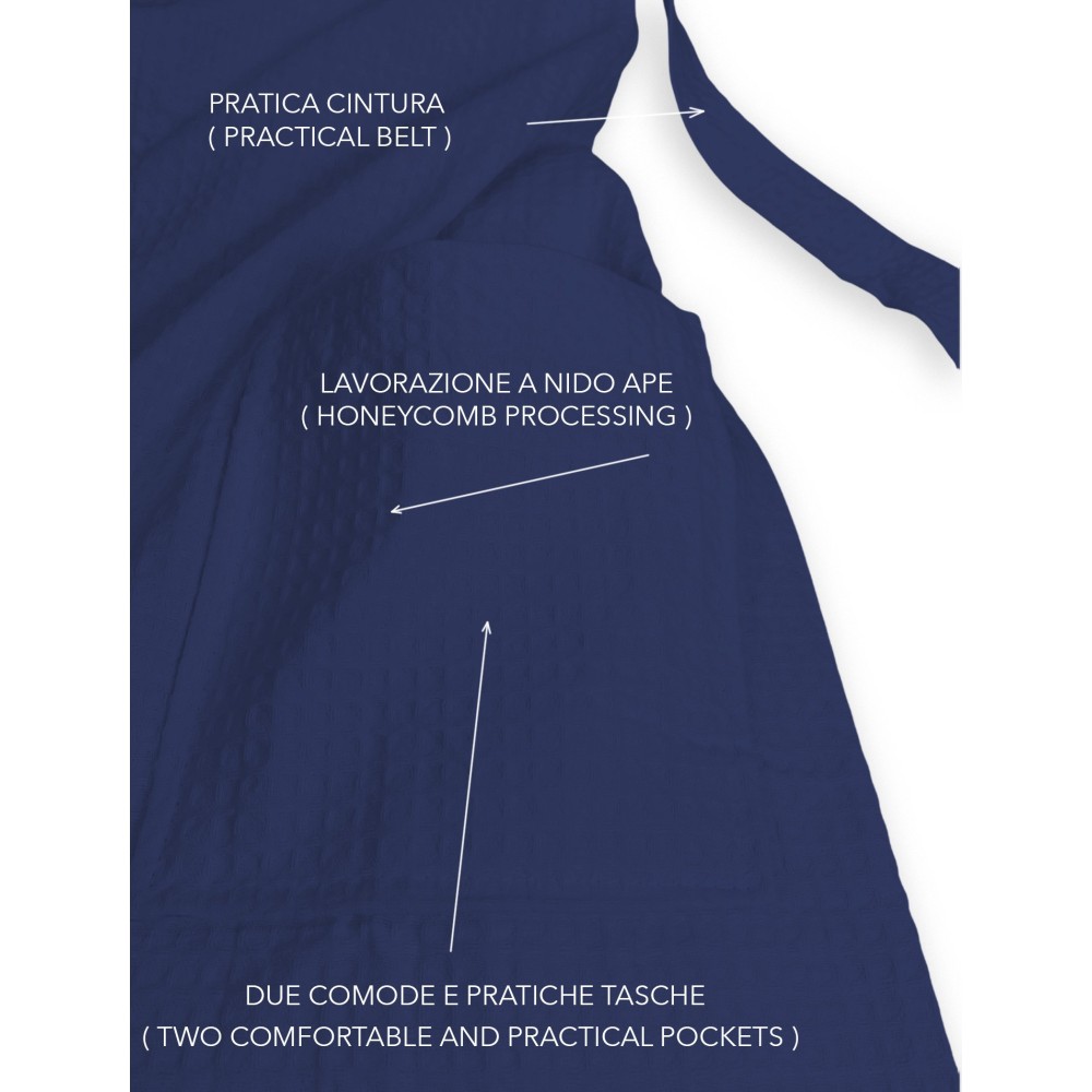 Peignoir© Nid d’abeille en pur coton avec hotte adulte BLEU FONCÉ