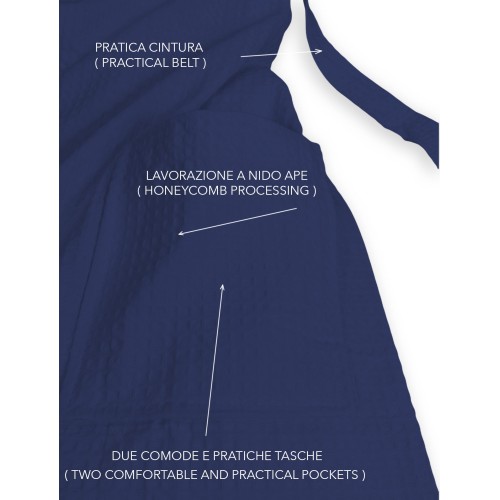 Peignoir© Nid d’abeille en pur coton avec hotte adulte BLEU FONCÉ