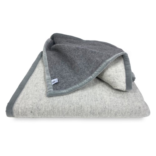 TWO-TONE BLANKET in genuine pure virgin WOOL soft and warm GREY Melange