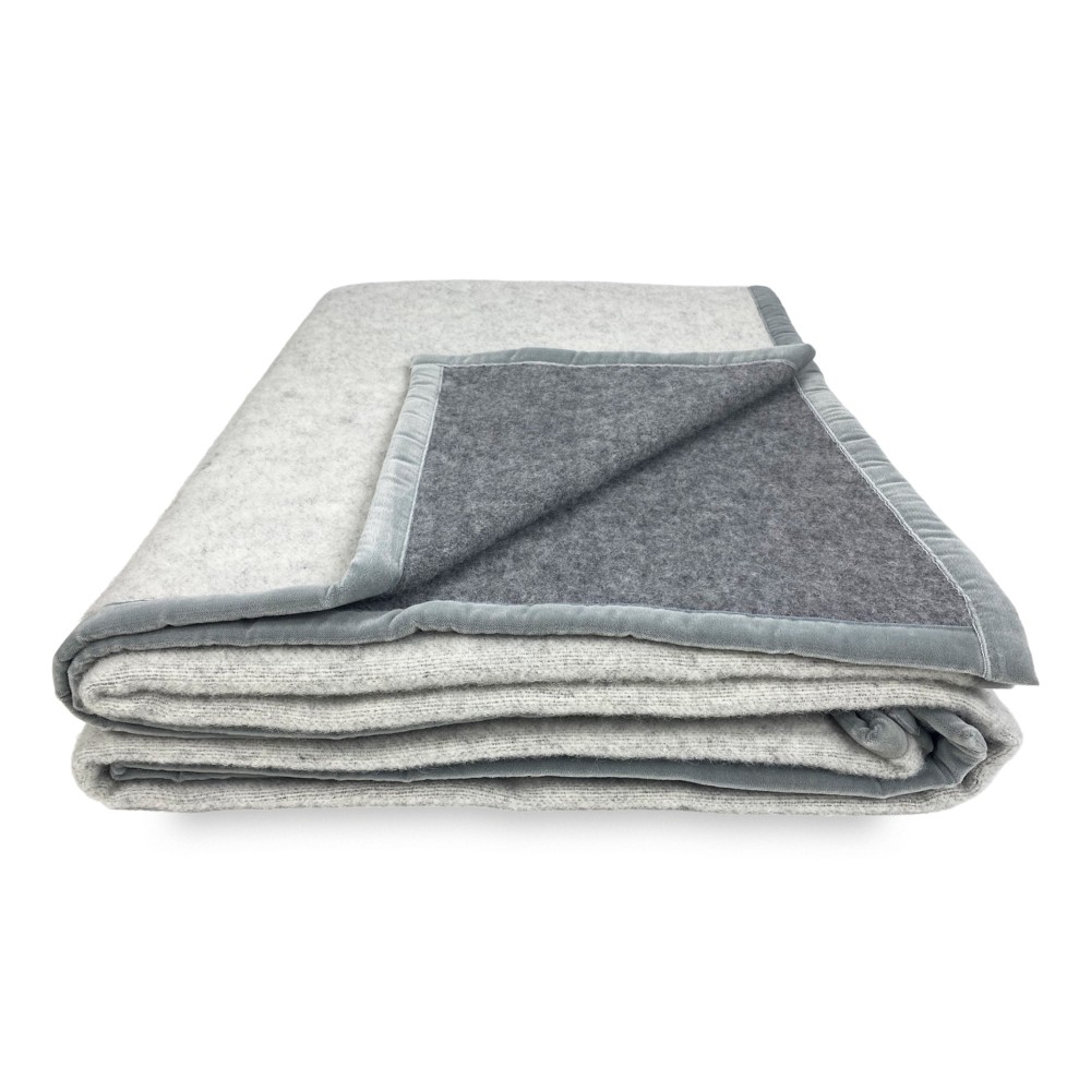 TWO-TONE BLANKET in genuine pure virgin WOOL soft and warm GREY Melange