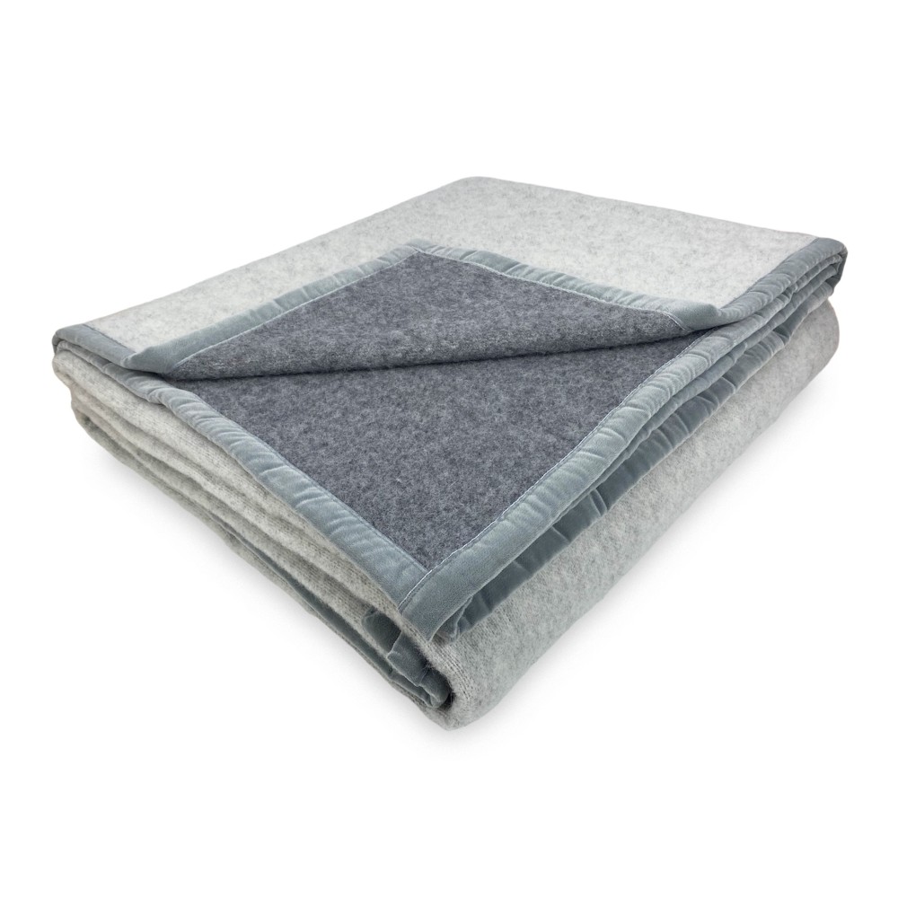 COUVERTURE BICOLOR en vraie pure laine vierge douce et chaude GREY Melange
