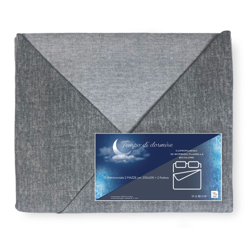 FUNDA NÓRDICA EN FLANELLATO FLANELLATO GRIS BICOLOR EN PURO ALGODÓN