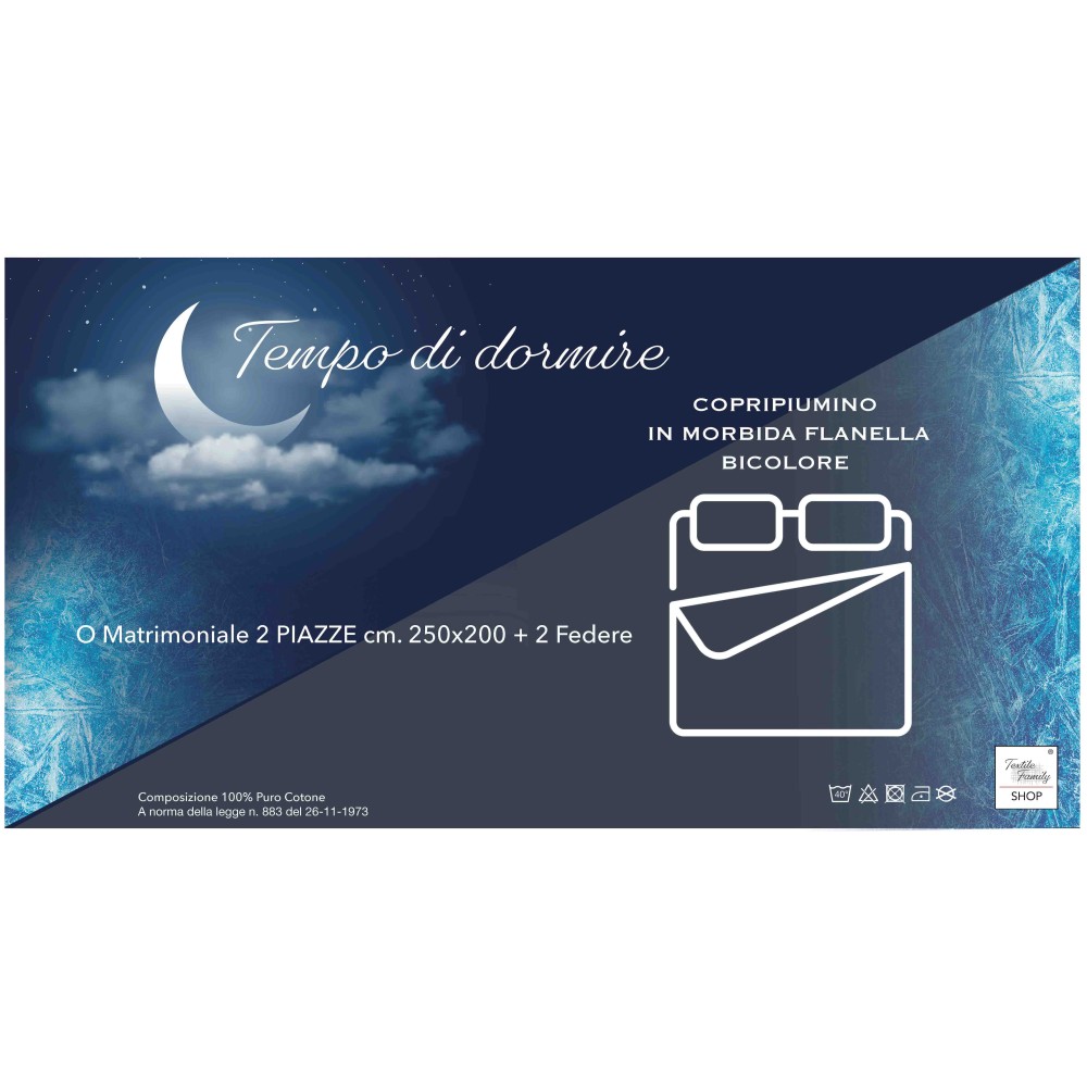 Duvet cover in FLANELLATO TWO-TONE Grey and Blue flannel in Pure Cotton