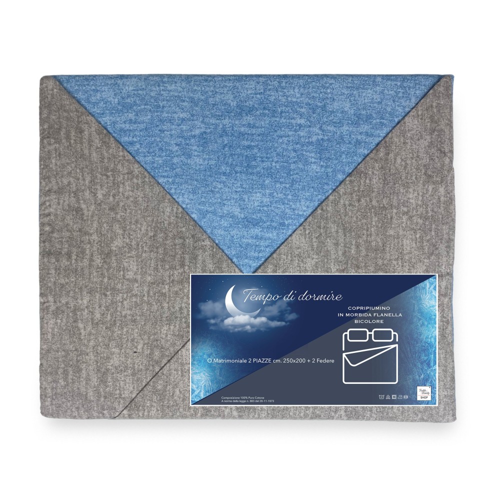 Bettbezug aus FLANELLATO TWO-TONE Flanell aus reiner Baumwolle in Grau und Blau