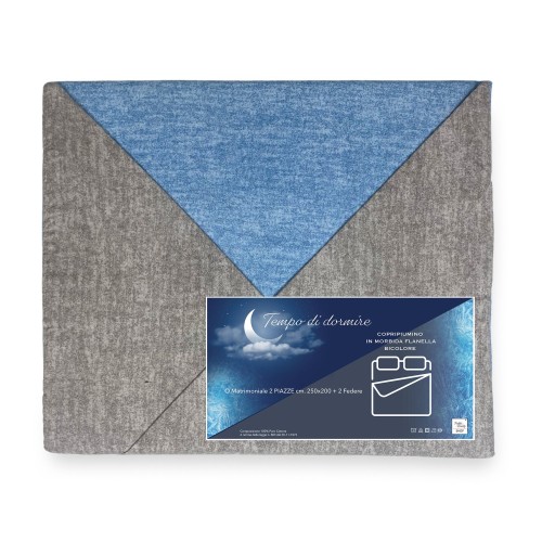 Duvet cover in FLANELLATO TWO-TONE Grey and Blue flannel in Pure Cotton