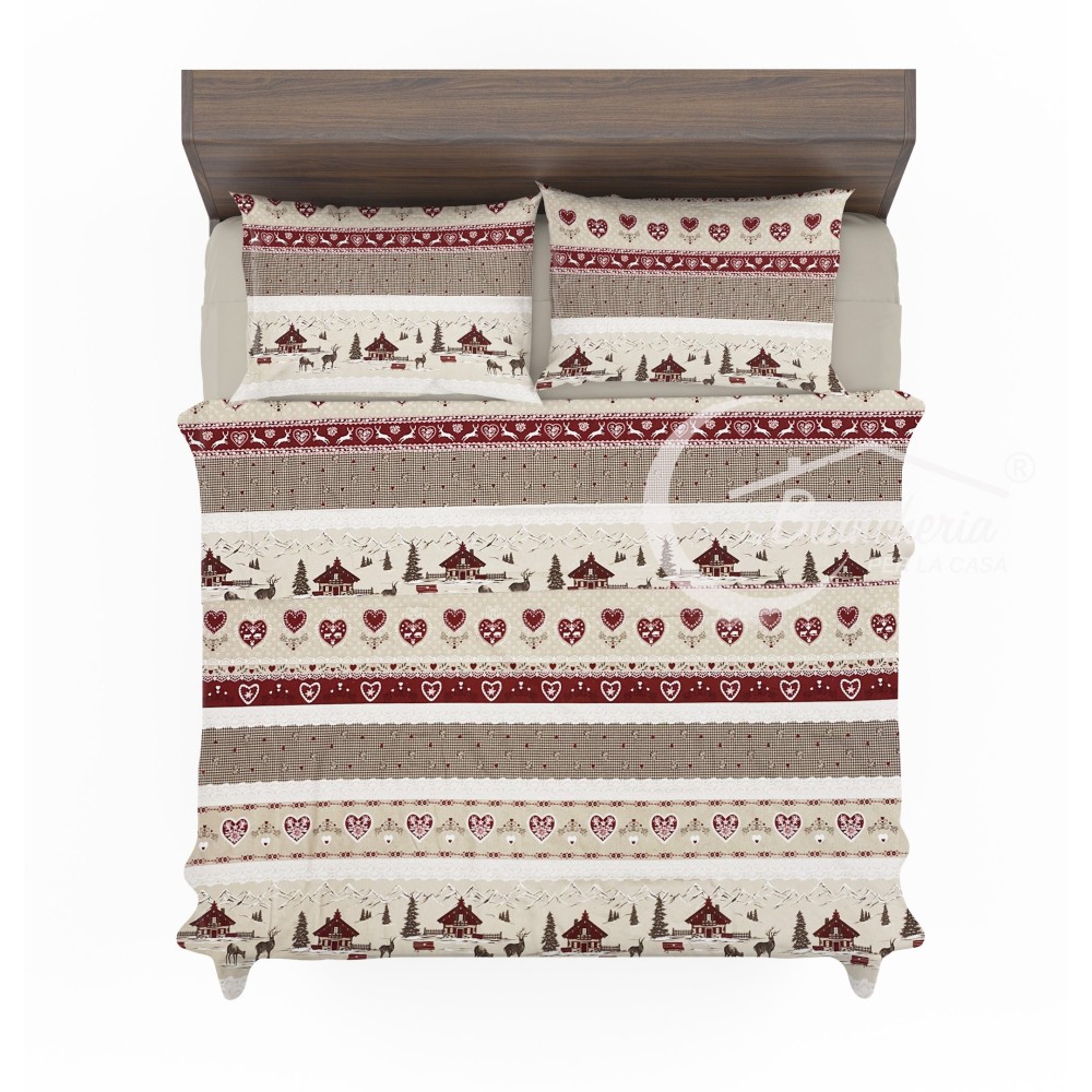 Toison d’hiver COMPLETE en flanelle anti-boulochage VALBADIA de style tyrolien en pur coton