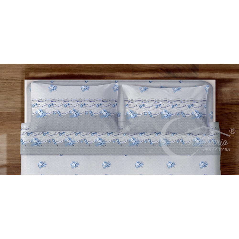 JUEGO DE SÁBANAS sábanas de flores azules en puro algodón made in Italy