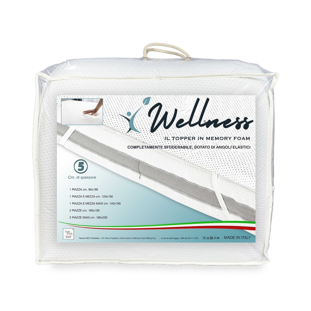 TOPPER Wellness Per Materasso Correttore in MEMORY FOAM HD spessore 5 cm. Anallergico e Sfoderabile Made in Italy