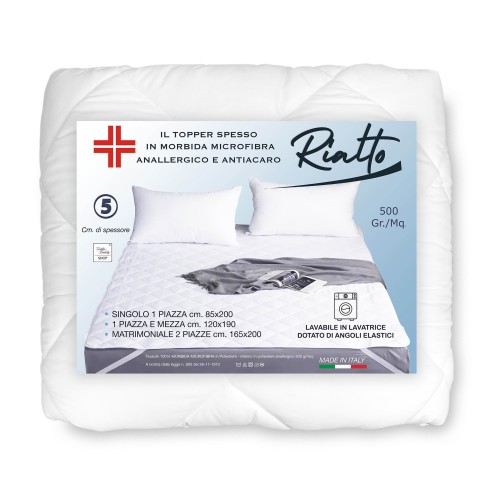 TOPPER RIALTO For Microfiber Mattress 500 Grams per Meter Quilted Concealer 5 cm thick. Hypoallergenic Made in Italy