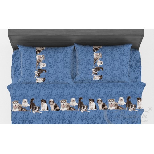 SHEET SET Friends DOGS and CATS in Pure Cotton Made in Italy