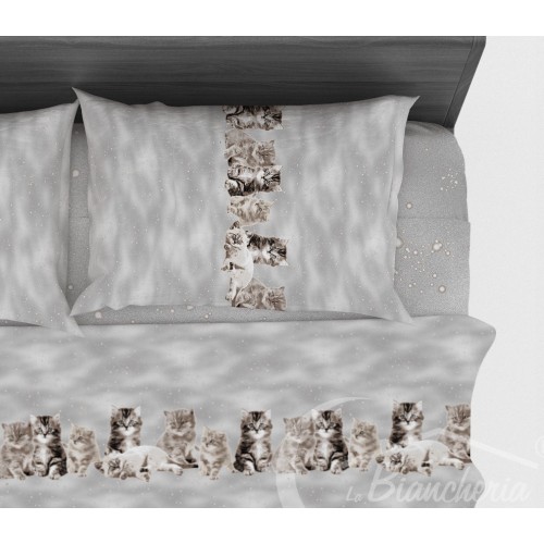 FEUILLES COMPLÈTES Amici GATTI Gris en Coton Pur Made in Italy