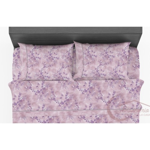 Stilisiertes rosafarbenes FLOWER SHEET SET aus reiner Baumwolle, hergestellt in Italien