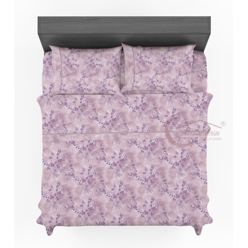Stylized pink FLOWER SHEET SET in pure cotton made in Italy