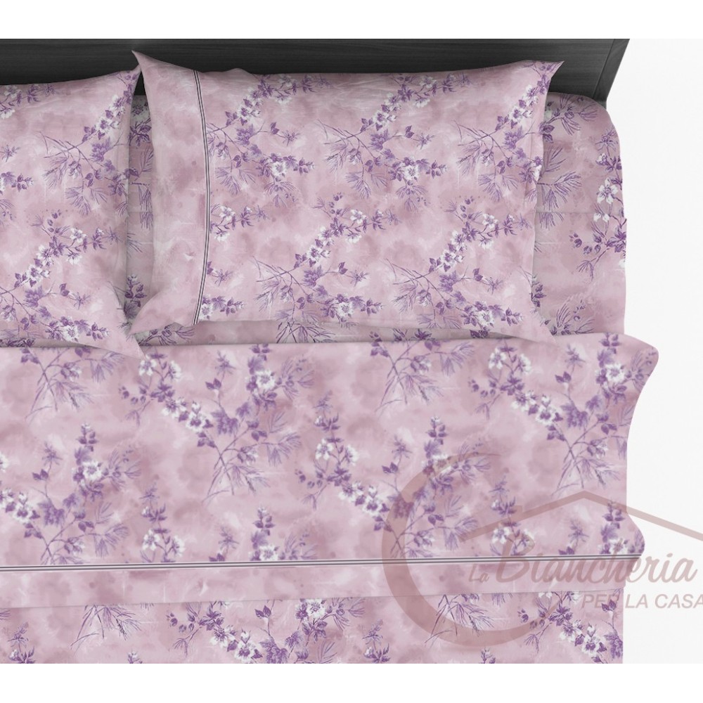 Stilisiertes rosafarbenes FLOWER SHEET SET aus reiner Baumwolle, hergestellt in Italien