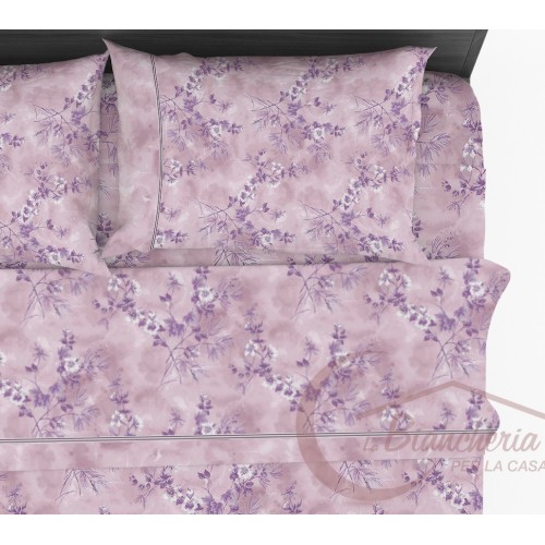Stylized pink FLOWER SHEET SET in pure cotton made in Italy