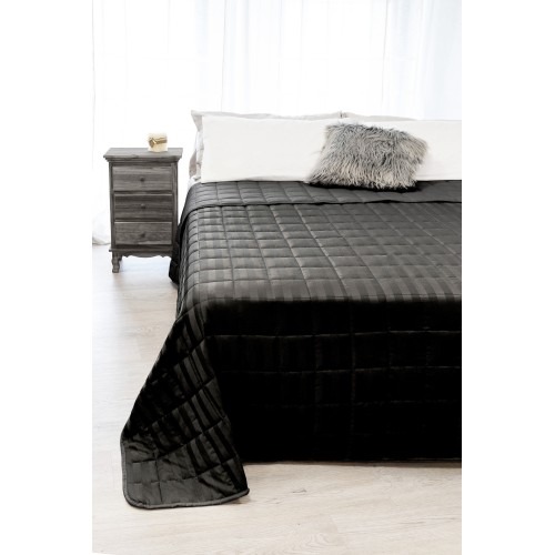 COLCHA ACOLCHADA DE RASO Rayas SOLID BLACK Doble