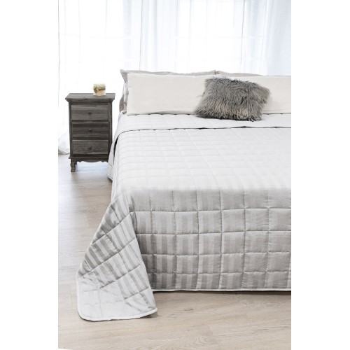 BEDSPREAD matelassé RASATELLO Rayé COULEUR UNIE GRIS Pearl Double
