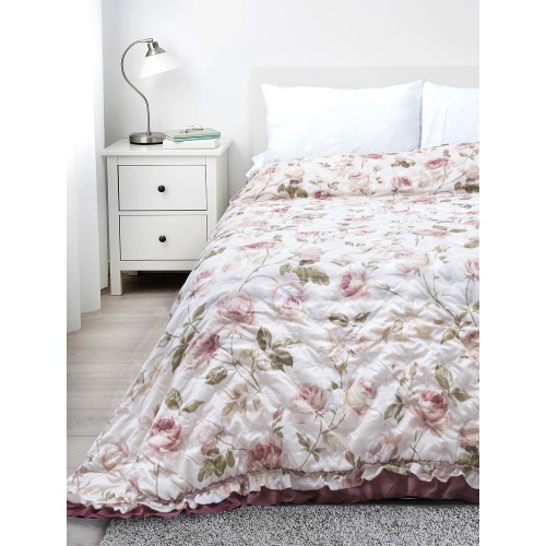 GESTEPPTE TAGESDECKE BOUTISS MIT BLUMEN Classic PINK Double