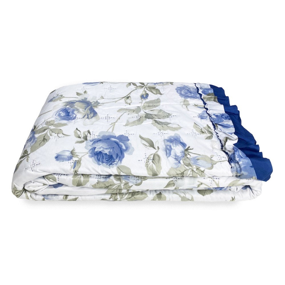 BED matelassé Boutiss avec FLEURS Classic BLUE Double
