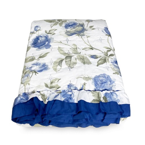 COPRILETTO trapuntato Boutiss a FIORI Classico BLU Matrimoniale
