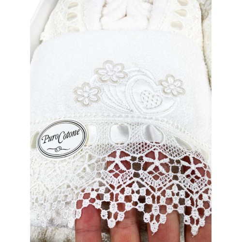CAORI BATH SET TERRY BATHROBES EMBROIDERED WITH MACRAMÉ LACE 8 Pieces IDEA SPOSA