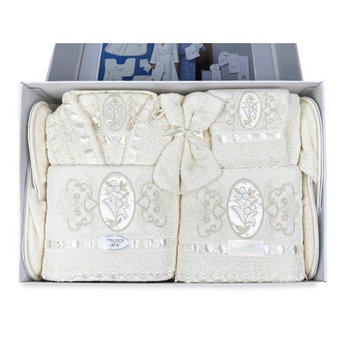 TERRY TOWEL BATH SET Embroidered with Macramé Lace 14 PIECES IDEA SPOSA