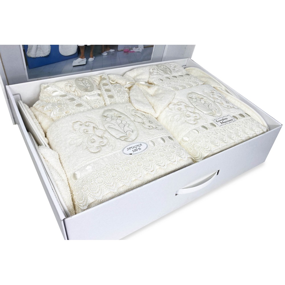 SET TOALLA DE RIZO bordado con Encaje Macramé 14 PIEZAS IDEA SPOSA