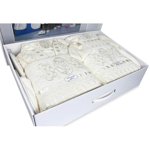 SET TOALLA DE RIZO bordado con Encaje Macramé 14 PIEZAS IDEA SPOSA