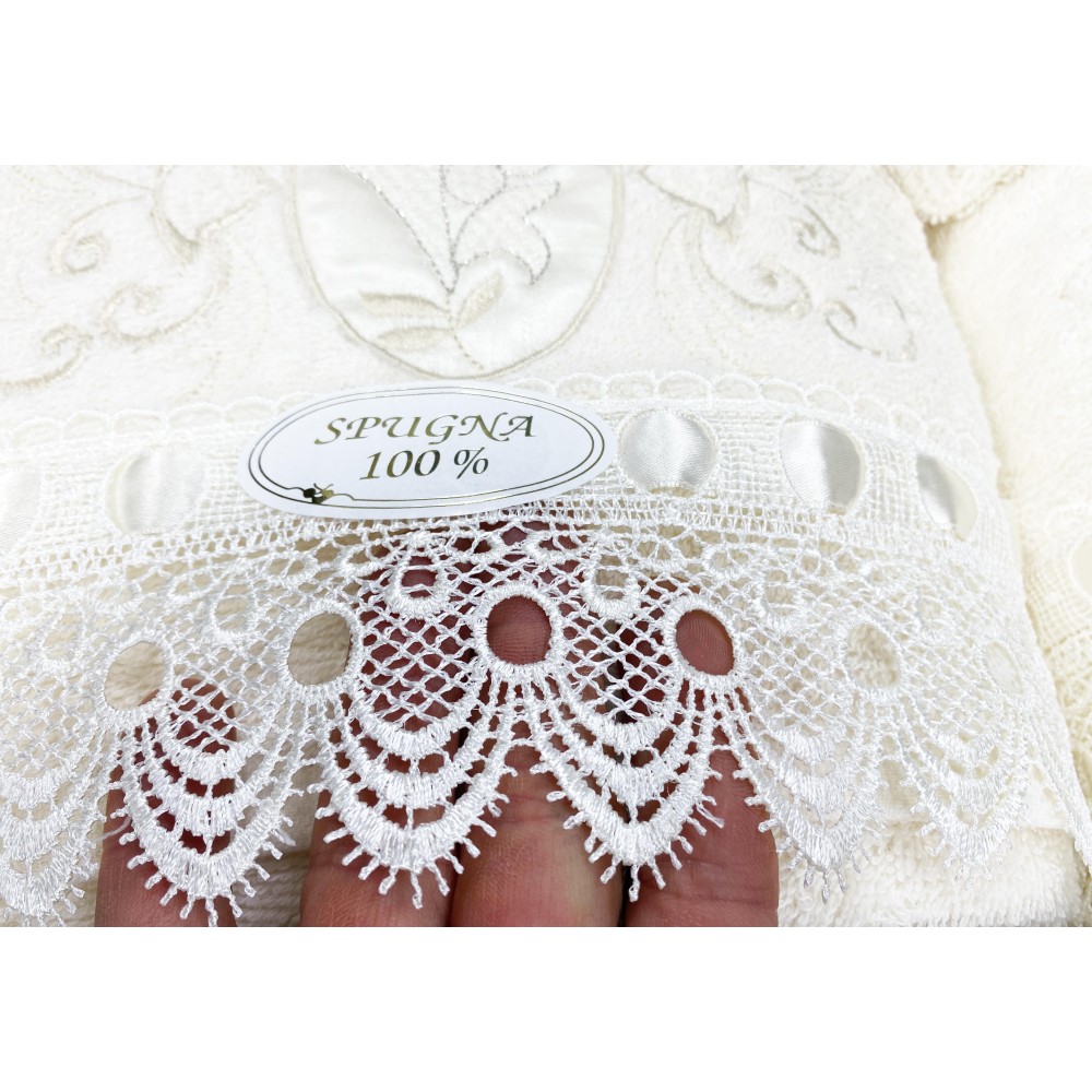 FROTTEEHANDTUCH BADESET Bestickt mit Makramee-Spitze 14-teilig IDEA SPOSA