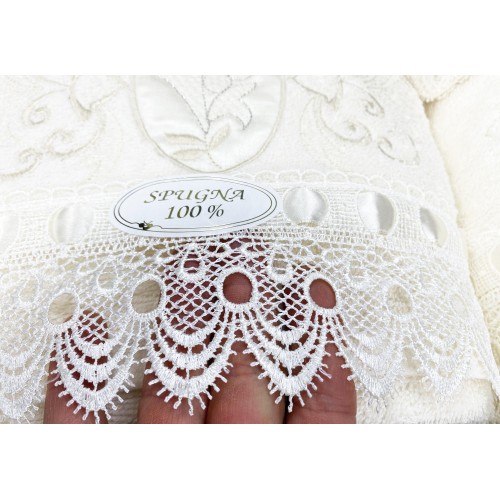 TERRY TOWEL BATH SET Embroidered with Macramé Lace 14 PIECES IDEA SPOSA