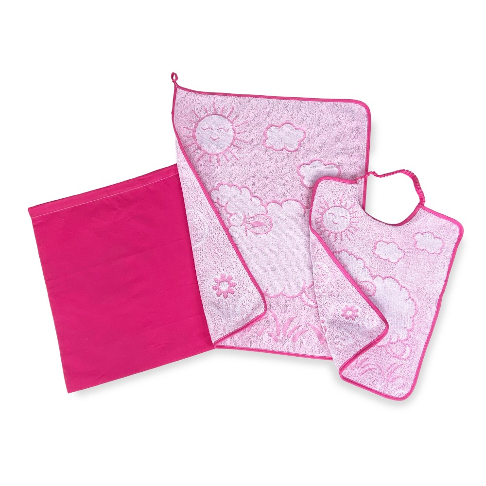 CONJUNTO DE JARDÍN DE INFANTES SACO TRIS y TOALLA y babero WOOLY Kindergarten