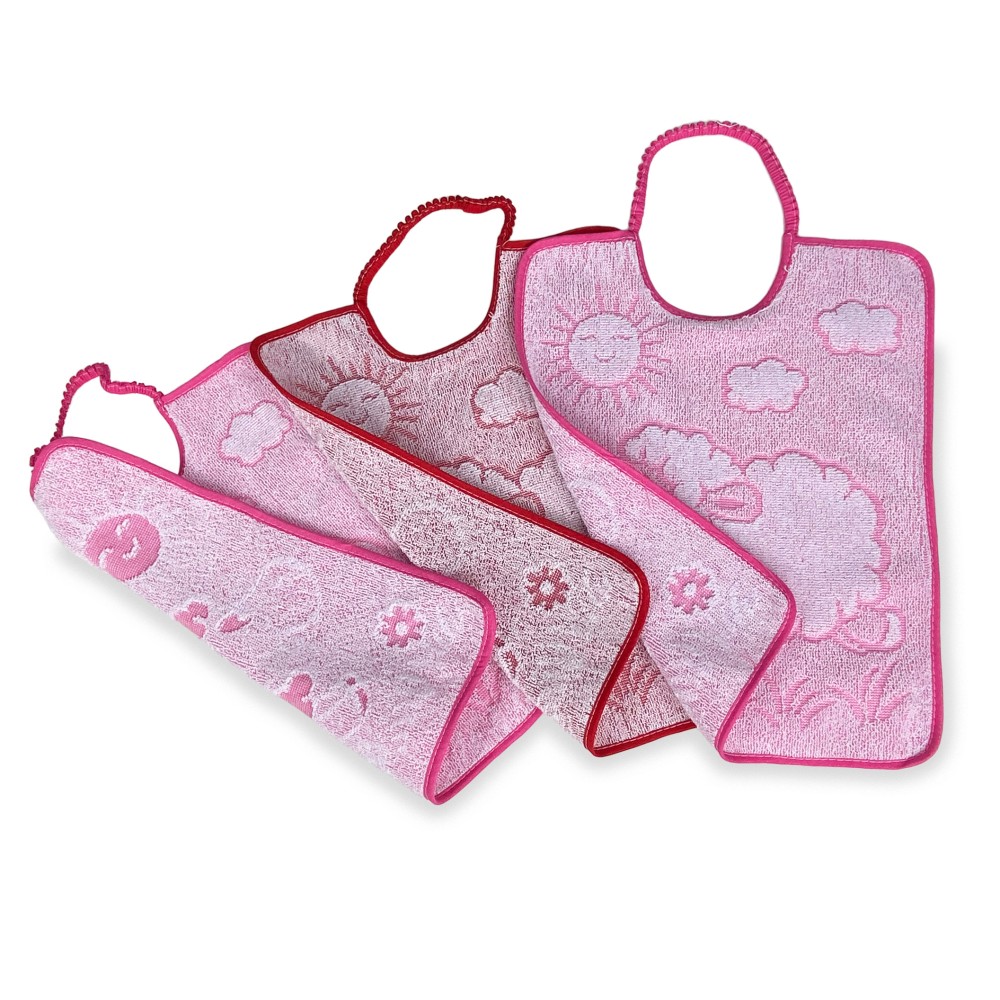 SET 3 Bavaglini BAVETTE bambino WOOLY cm. 29x35 bavaglio con elastico Puro cotone
