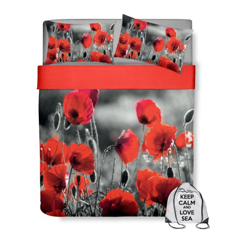 Drap couvre-lit avec coquelicots rouges