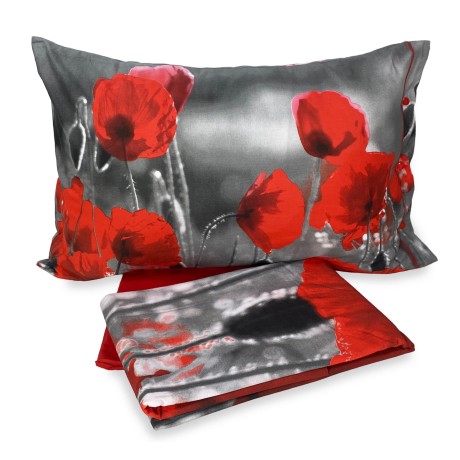 Drap couvre-lit avec coquelicots rouges