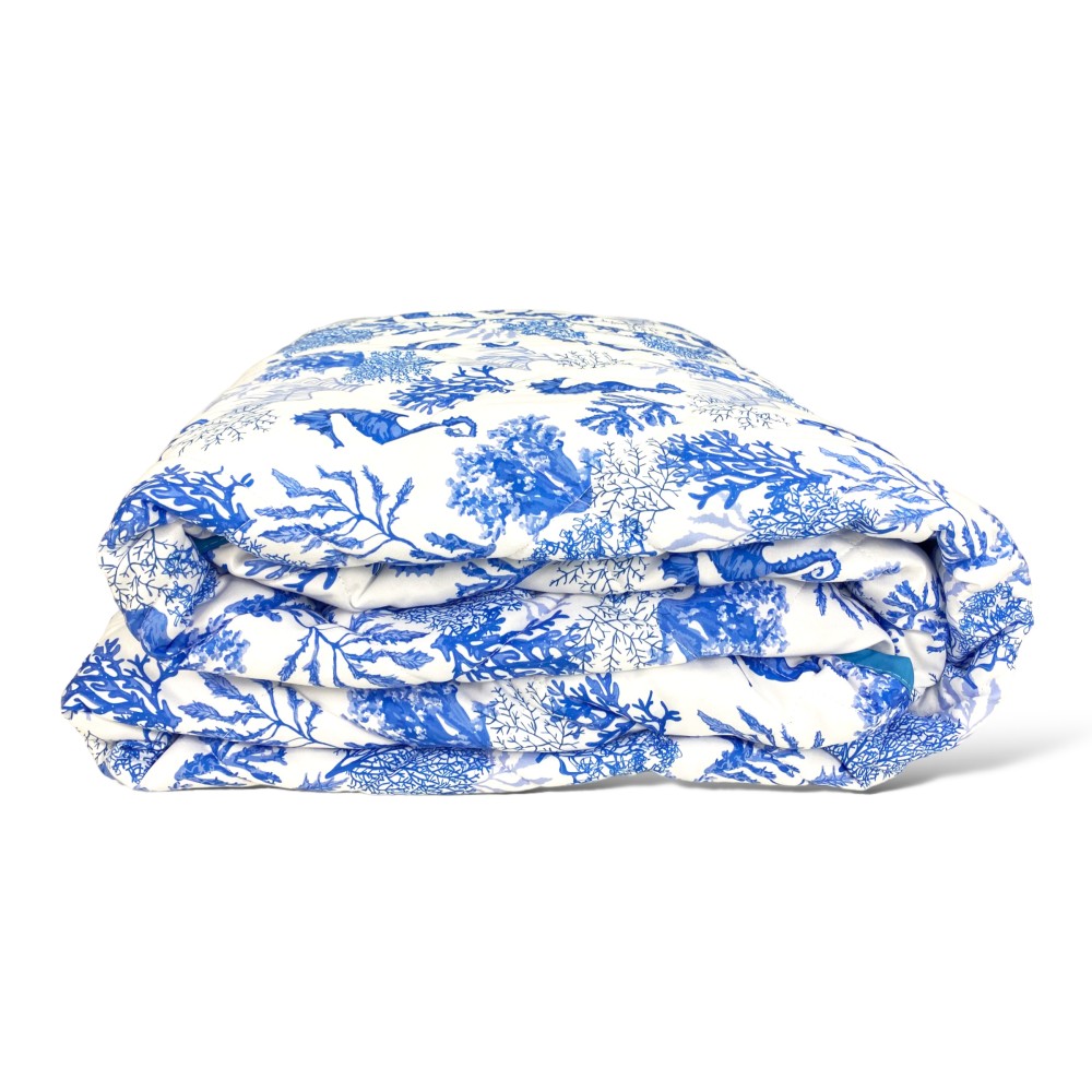 BLAUE SEEPFERDCHEN-SCHLEIFE GESTEPPTE TAGESDECKE Made in Italy