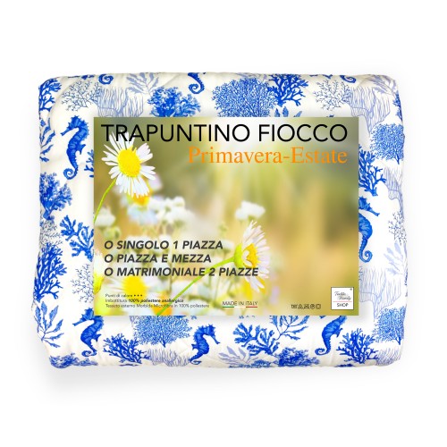 COPRILETTO Trapuntato FIOCCO CAVALLUCCI Marini BLU Made in Italy