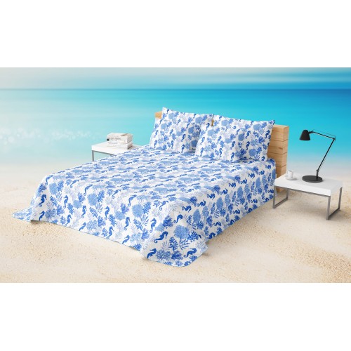 COPRILETTO Trapuntato FIOCCO CAVALLUCCI Marini BLU Made in Italy