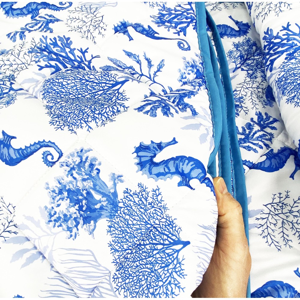 COPRILETTO Trapuntato FIOCCO CAVALLUCCI Marini BLU Made in Italy
