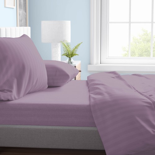 SHEET SET in soft microfiber SOLID COLOR Sateen Striped Antique Pink Double 2 SQUARES no iron