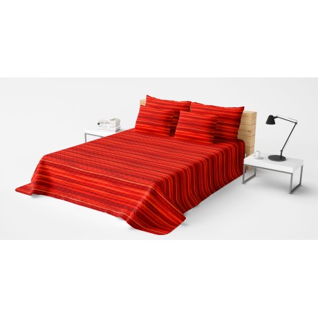Couvre-lit rayé moderne sur rouge et bordeaux adapté à la saison printanière