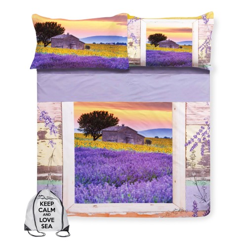 JUEGO DE COLCHA SÁBANA impresión digital COLCHA PROVENZAL LAVANDA Con KEEP DOUBLE 2 bolsa DOBLE